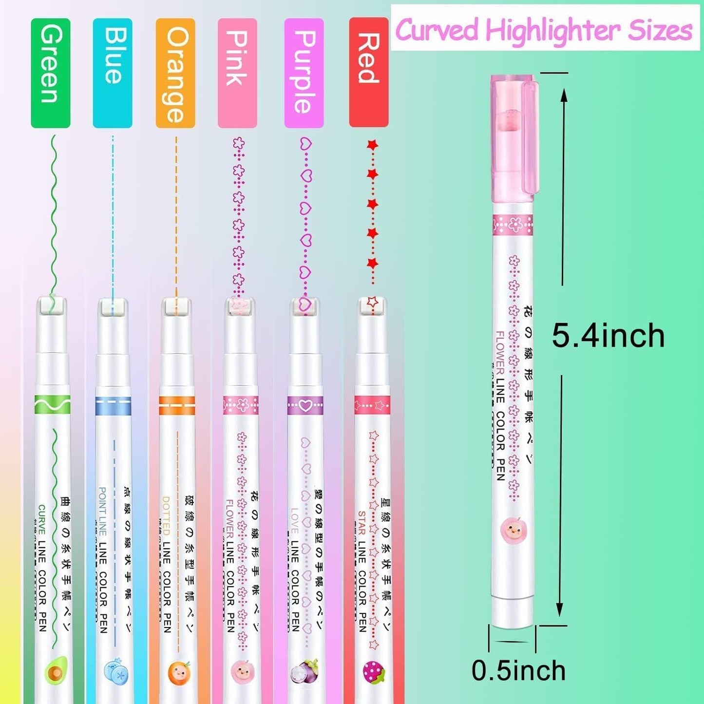 Linear Roller Color Pens Highlighters (Set of 6)