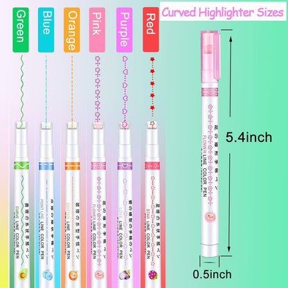Linear Roller Color Pens Highlighters (Set of 6)