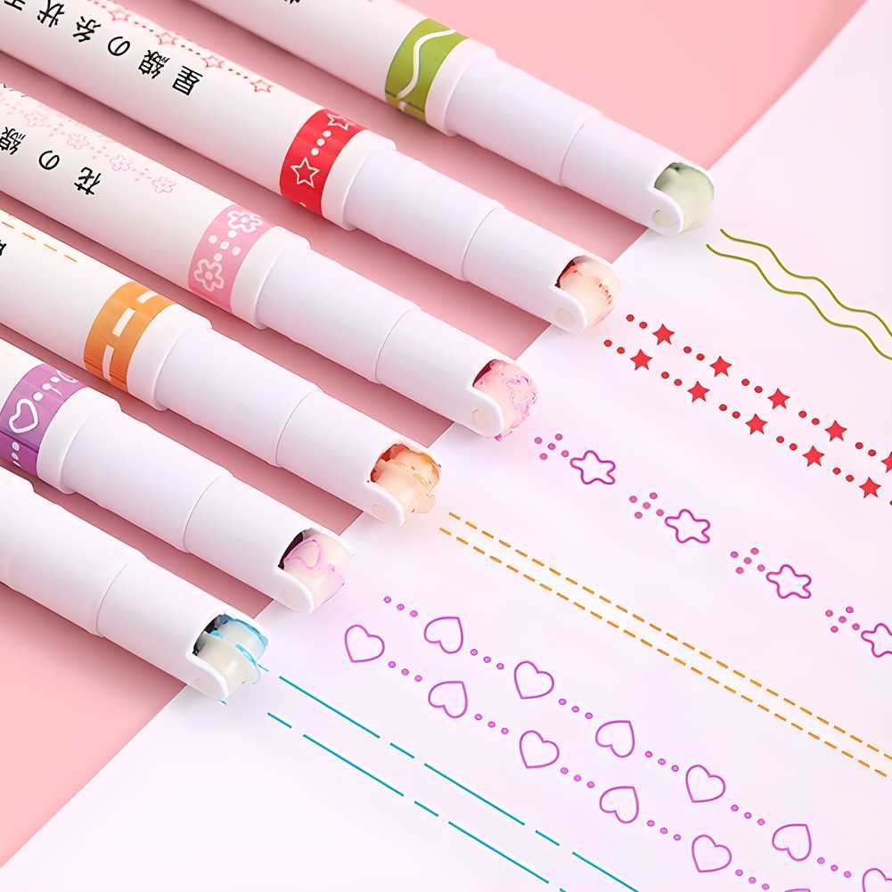 Linear Roller Color Pens Highlighters (Set of 6)
